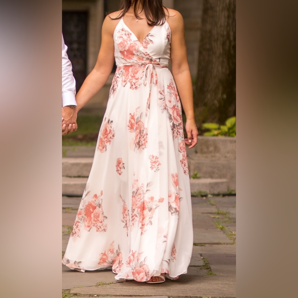 Lulus Cream with Rose Design Maxi Dress